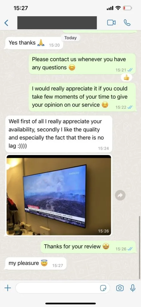Customer thanking Garox TV support team for fast Firestick setup guidance